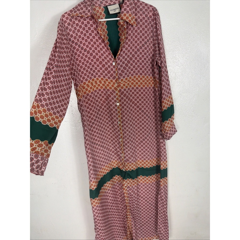 Gold & Silver Paris Long Sleeve Multicolored Geometric Print TunicMaxi Dress Sz1 - Picture 3 of 9